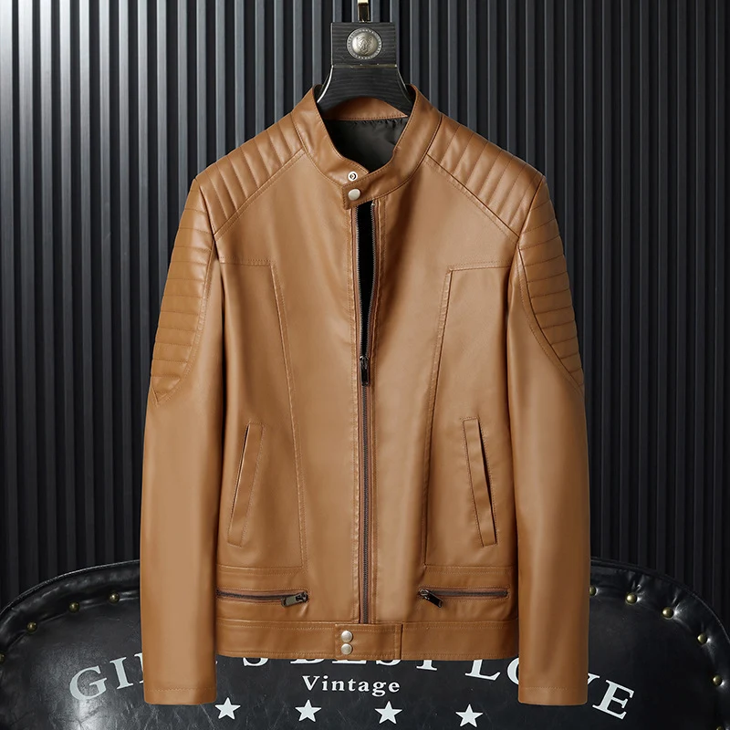Herren Kunstleder-Moto-Blouson mit gesteppter Schulterpartie, Stehkragen und Reißverschluss Drune