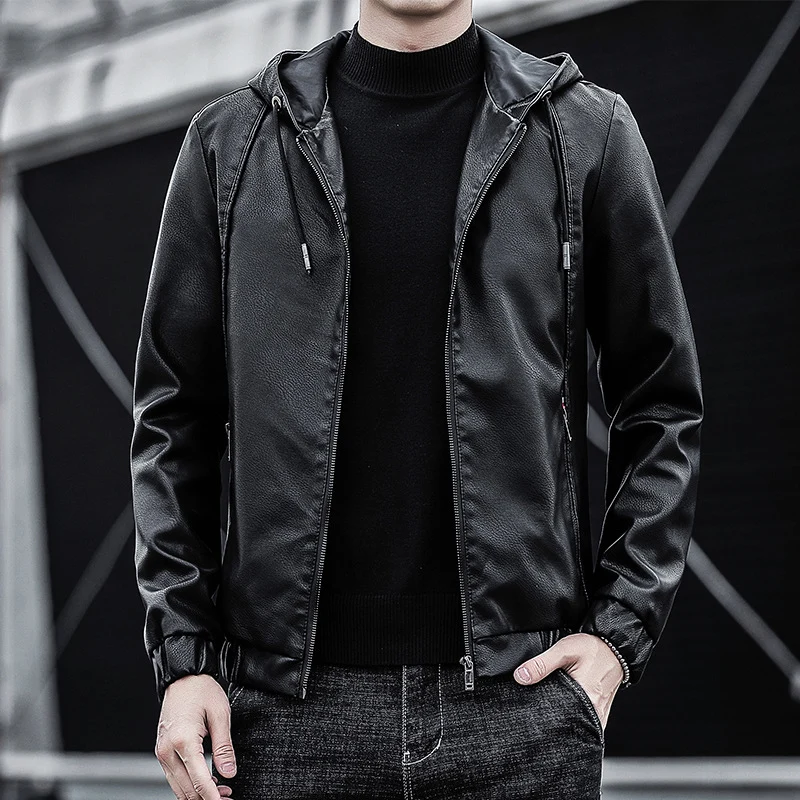 Herren Kunstleder-Kapuzenblouson mit Thermofutter und reduziertem Pilotencut Drune