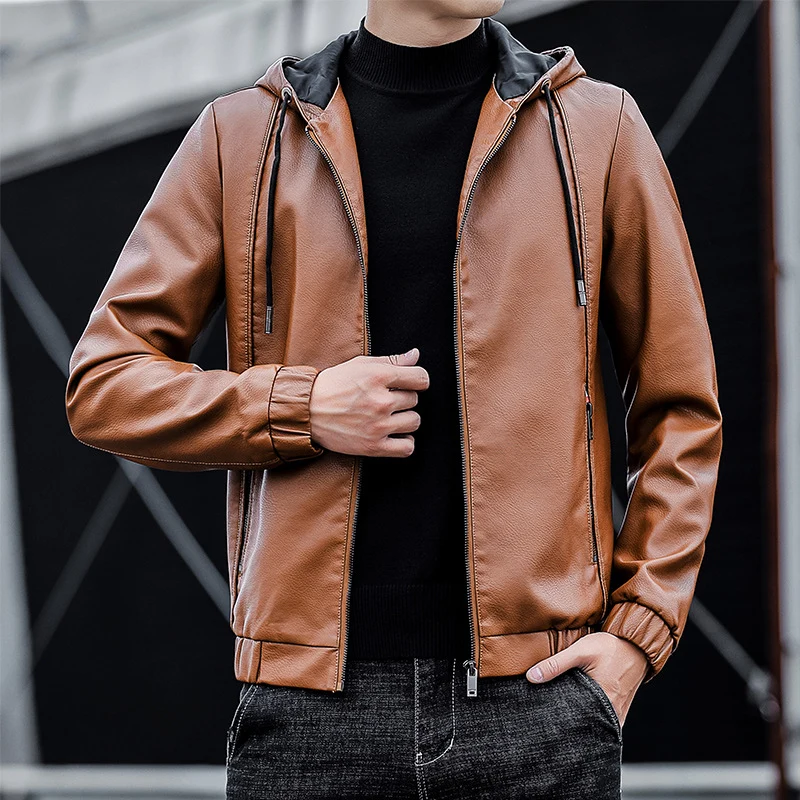 Herren Kunstleder-Kapuzenblouson mit Thermofutter und reduziertem Pilotencut Drune