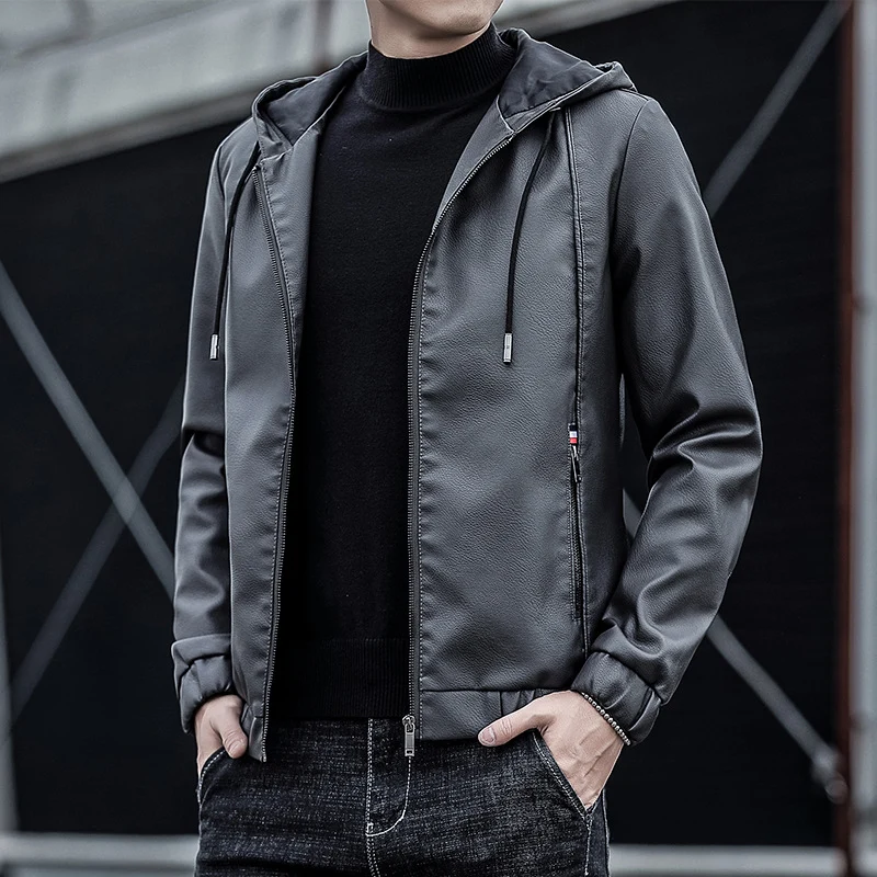 Herren Kunstleder-Kapuzenblouson mit Thermofutter und reduziertem Pilotencut Drune