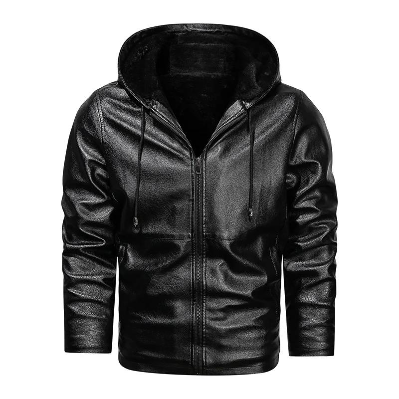 Herren Kunstleder-Kapuzenblouson mit Teddyfleece‑Futter und schmaler Silhouette Drune