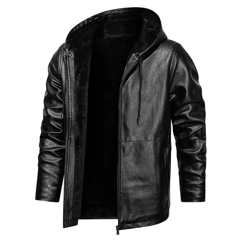 Herren Kunstleder-Kapuzenblouson mit Teddyfleece‑Futter und schmaler Silhouette Drune