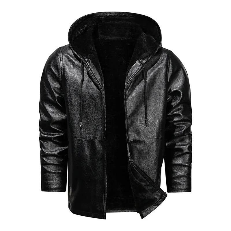 Herren Kunstleder-Kapuzenblouson mit Teddyfleece‑Futter und schmaler Silhouette Drune
