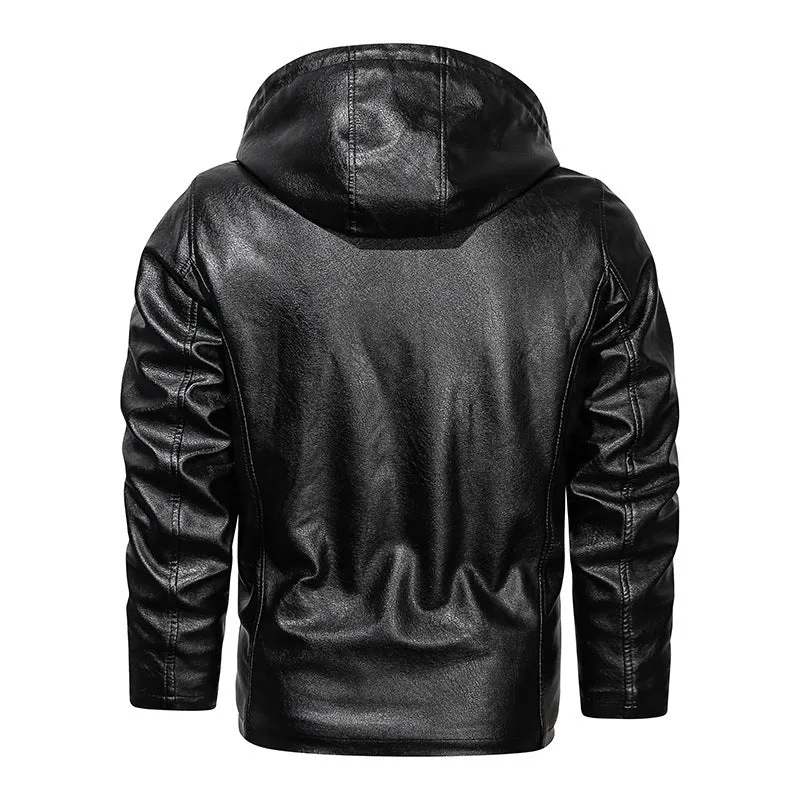 Herren Kunstleder-Kapuzenblouson mit Teddyfleece‑Futter und schmaler Silhouette Drune