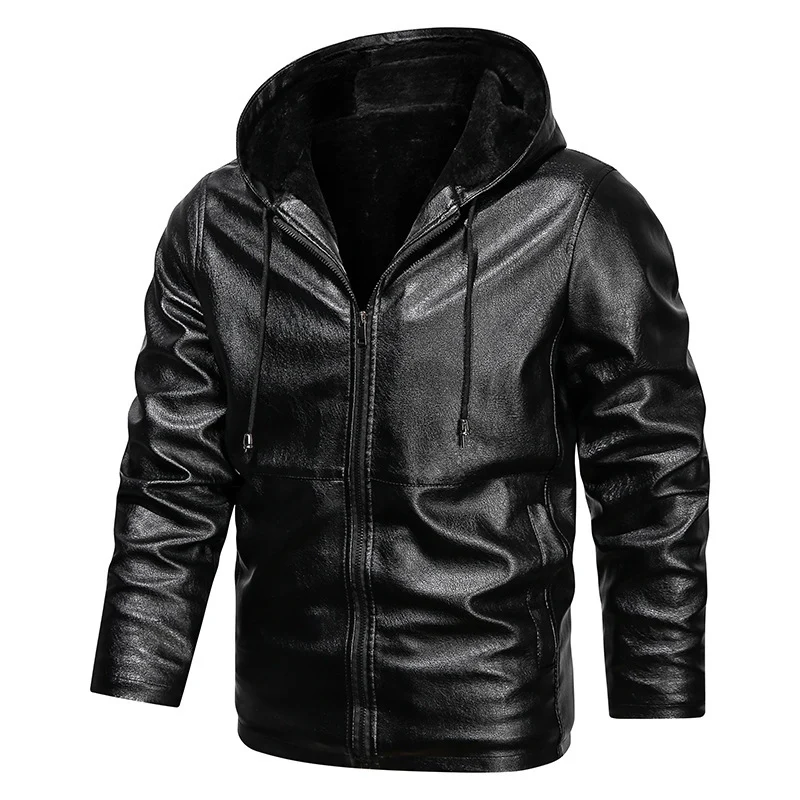 Herren Kunstleder-Kapuzenblouson mit Teddyfleece‑Futter und schmaler Silhouette Drune