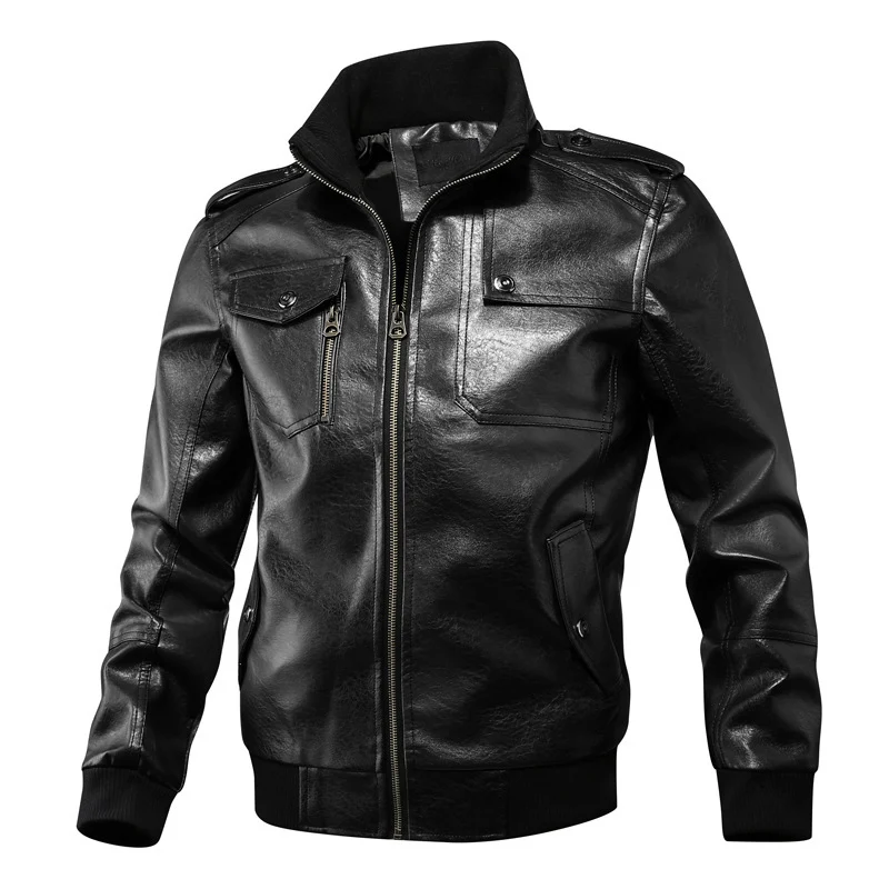 Herren Kunstleder-Flightblouson mit Schulterepauletten, Brusttaschen und gerippten Bündchen Drune