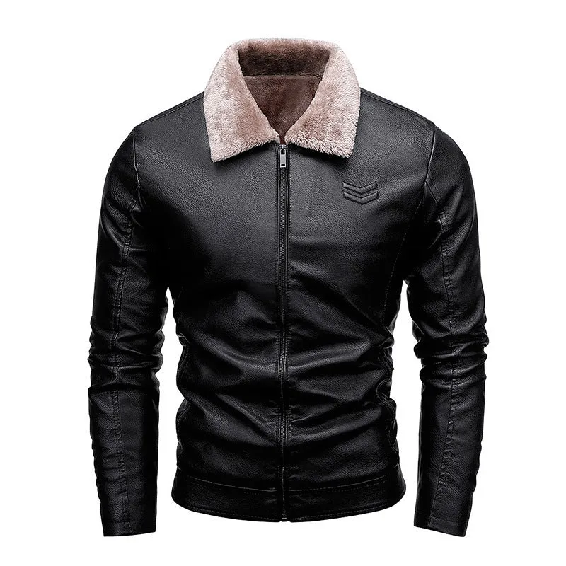 Herren Kunstleder‑Fliegerblouson mit wärmender Sherpa‑Fütterung und Reverskragen Drune