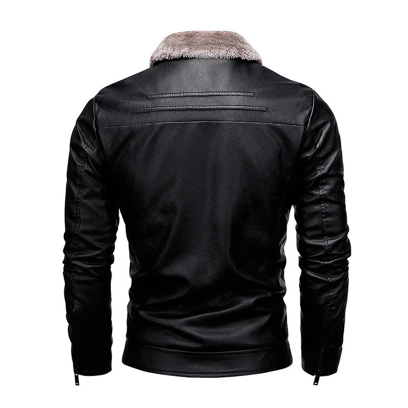 Herren Kunstleder‑Fliegerblouson mit wärmender Sherpa‑Fütterung und Reverskragen Drune