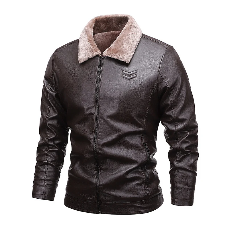 Herren Kunstleder‑Fliegerblouson mit wärmender Sherpa‑Fütterung und Reverskragen Drune