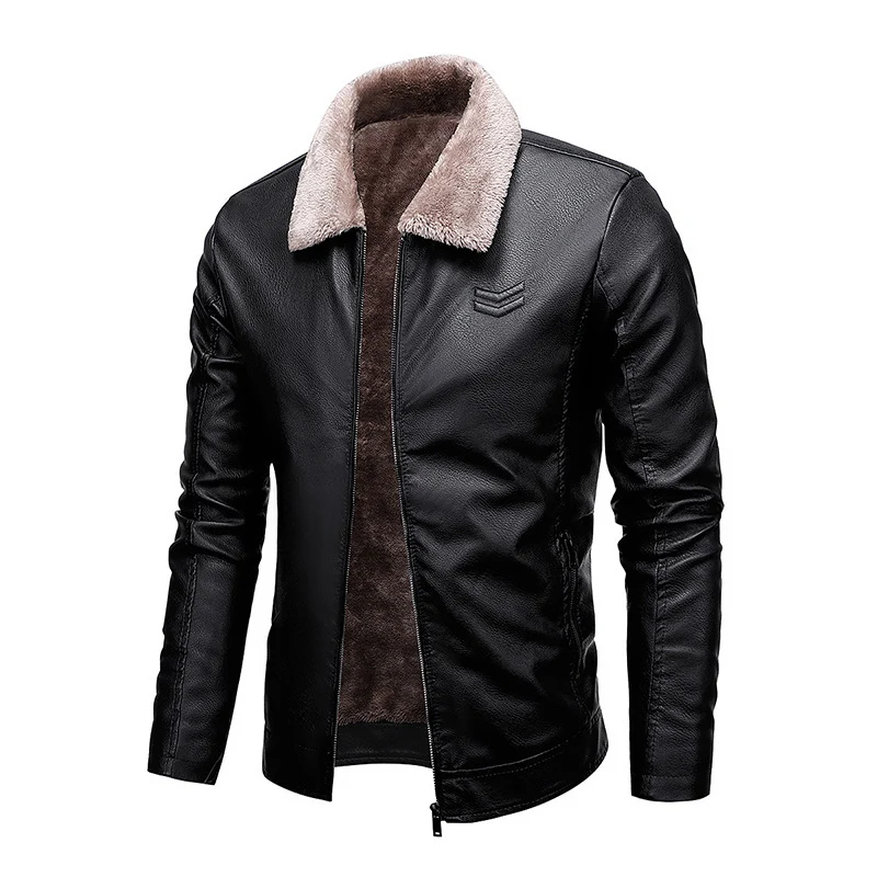 Herren Kunstleder‑Fliegerblouson mit wärmender Sherpa‑Fütterung und Reverskragen Drune