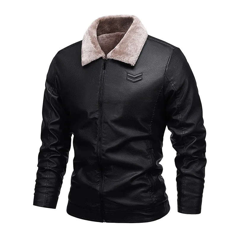 Herren Kunstleder‑Fliegerblouson mit wärmender Sherpa‑Fütterung und Reverskragen Drune
