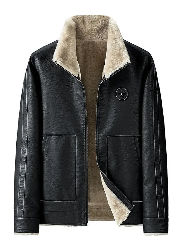 Herren Kunstleder-Fliegerblouson mit Sherpa-Innenfutter und Reißverschluss Drune