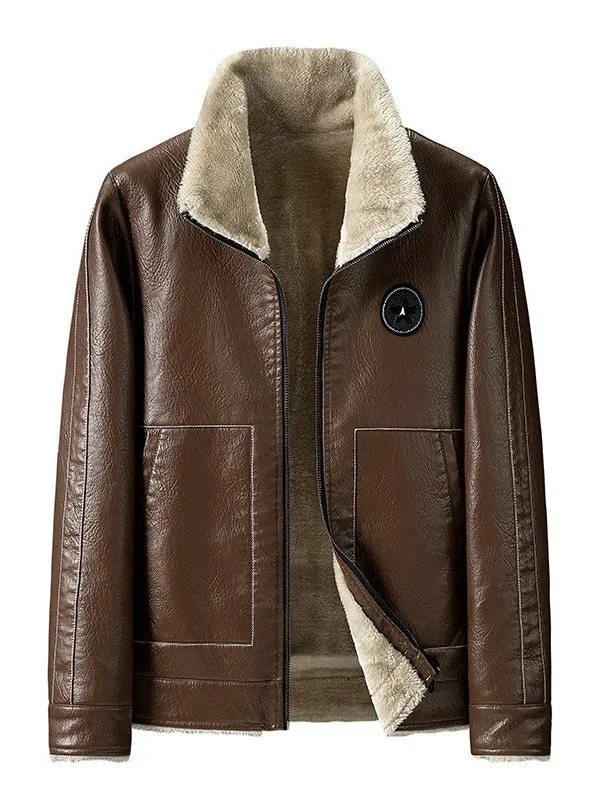 Herren Kunstleder-Fliegerblouson mit Sherpa-Innenfutter und Reißverschluss Drune