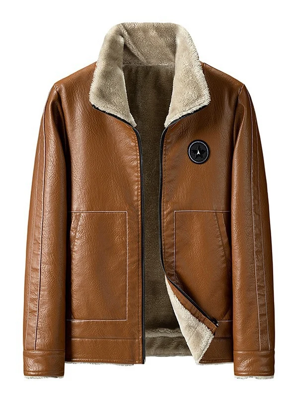 Herren Kunstleder-Fliegerblouson mit Sherpa-Innenfutter und Reißverschluss Drune