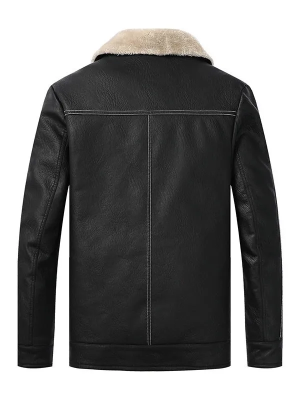 Herren Kunstleder-Fliegerblouson mit Sherpa-Innenfutter und Reißverschluss Drune