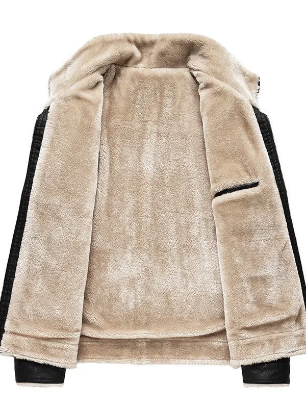 Herren Kunstleder-Fliegerblouson mit Sherpa-Innenfutter und Reißverschluss Drune
