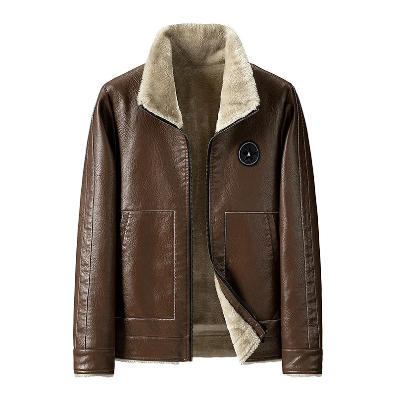 Herren Kunstleder-Fliegerblouson mit Sherpa-Innenfutter und Reißverschluss Drune