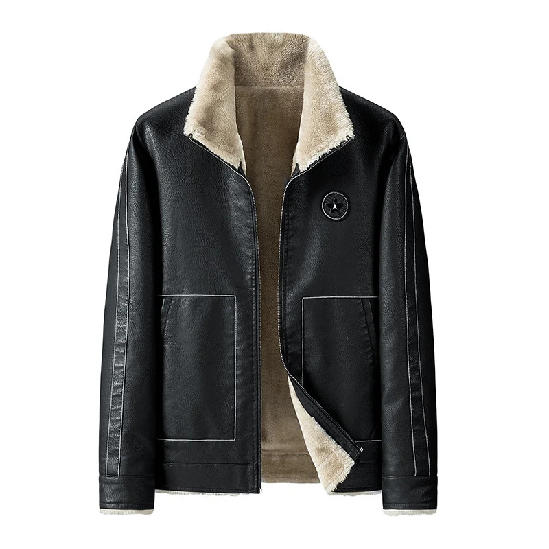 Herren Kunstleder-Fliegerblouson mit Sherpa-Innenfutter und Reißverschluss Drune