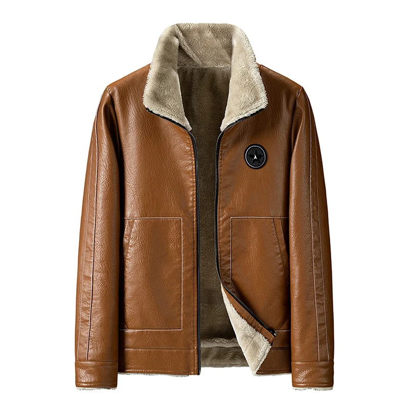 Herren Kunstleder-Fliegerblouson mit Sherpa-Innenfutter und Reißverschluss Drune