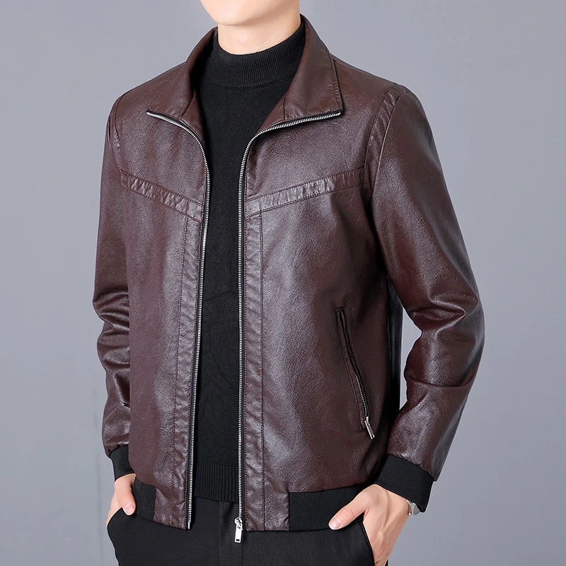 Herren Kunstleder-Bomberjacke im Aviator-Look mit Stehkragen und Reißverschluss Drune
