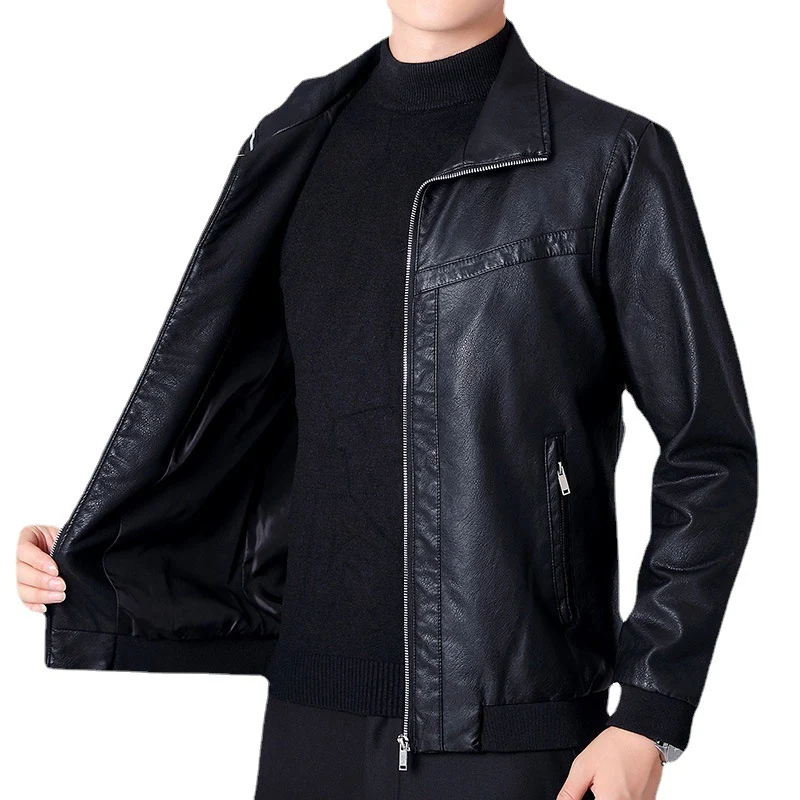 Herren Kunstleder-Bomberjacke im Aviator-Look mit Stehkragen und Reißverschluss Drune