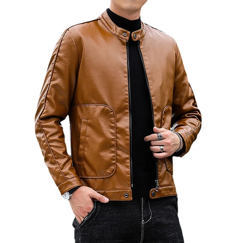 Herren Kunstleder-Blouson mit Stehkragen, Reißverschluss und aufgesetzten Pattentaschen Drune