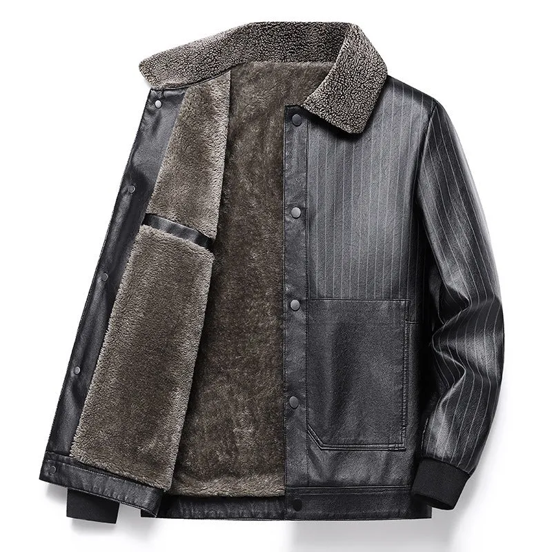 Herren Kunstleder-Blouson mit Sherpa-Kragen, wärmendem Teddyfutter und Nadelstreifen-Detail Drune