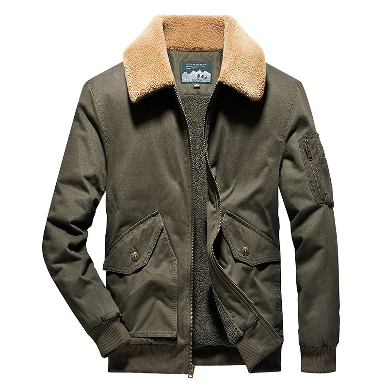 Herren kraftvoller Canvas-Pilotenblouson mit Sherpa-Kragen und Teddyfleece-Innenfutter Drune
