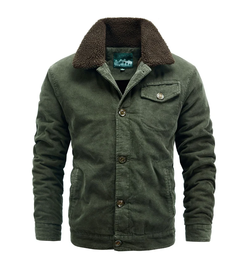 Herren Kordjacke im Truckerstil mit kuscheliger Sherpa‑Innenlage und Vintage‑Knöpfen Drune