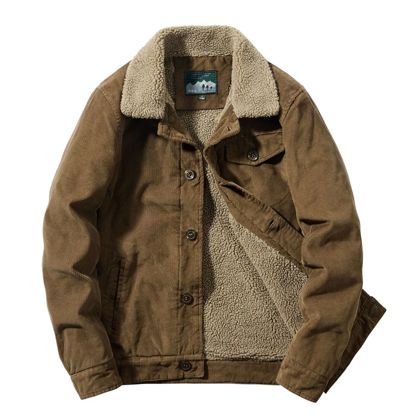 Herren Kordjacke im Truckerstil mit kuscheliger Sherpa‑Innenlage und Vintage‑Knöpfen Drune