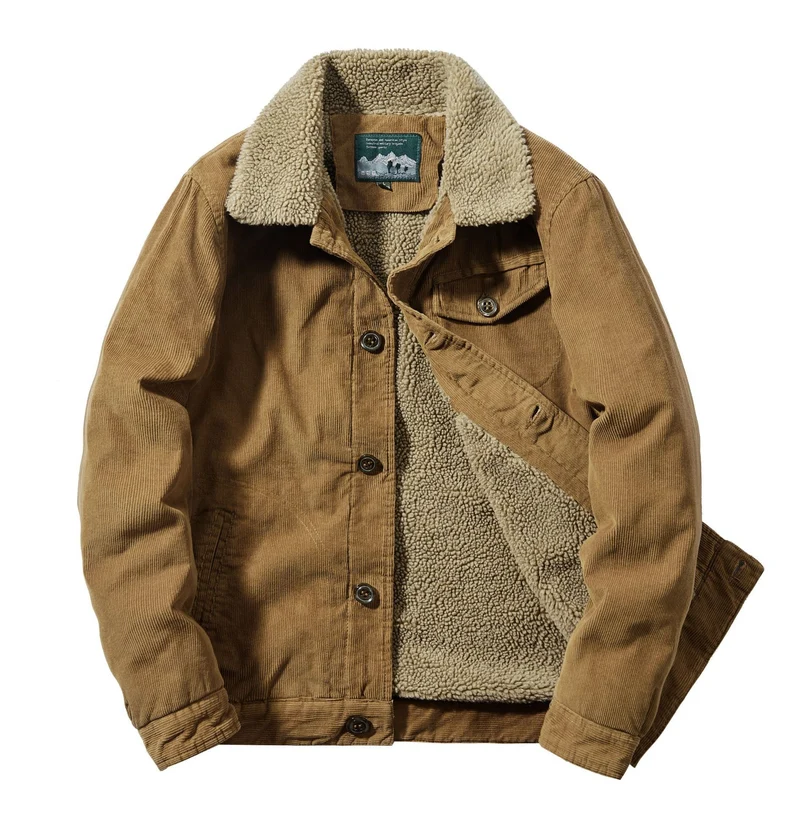 Herren Kordjacke im Truckerstil mit kuscheliger Sherpa‑Innenlage und Vintage‑Knöpfen Drune