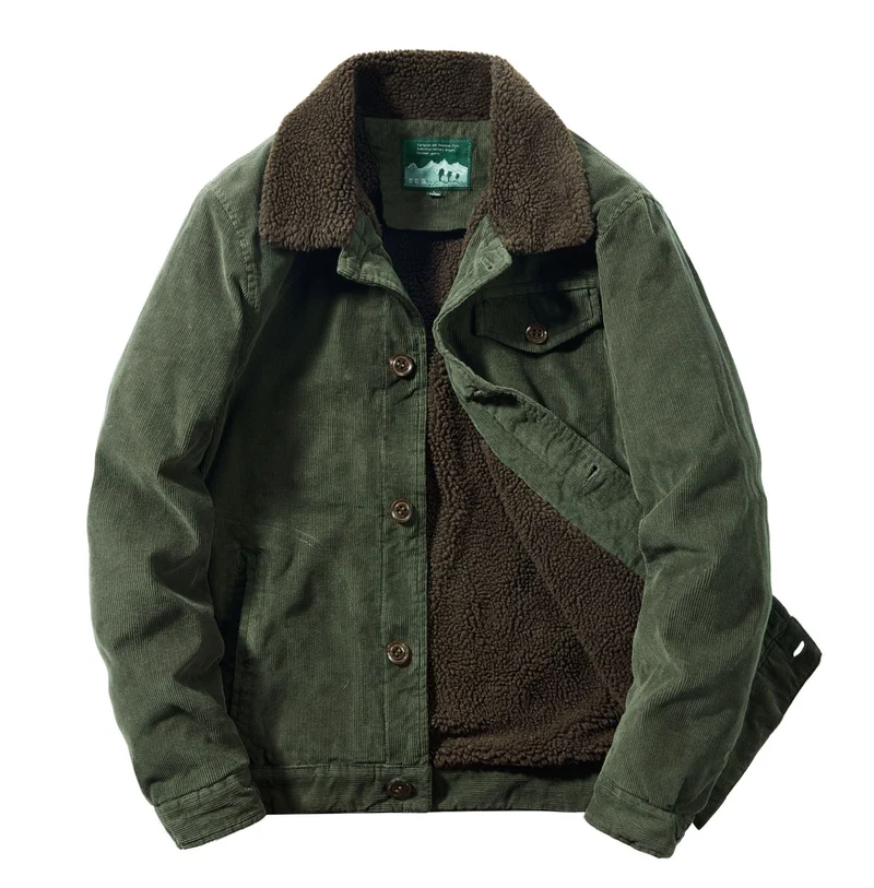 Herren Kordjacke im Truckerstil mit kuscheliger Sherpa‑Innenlage und Vintage‑Knöpfen Drune