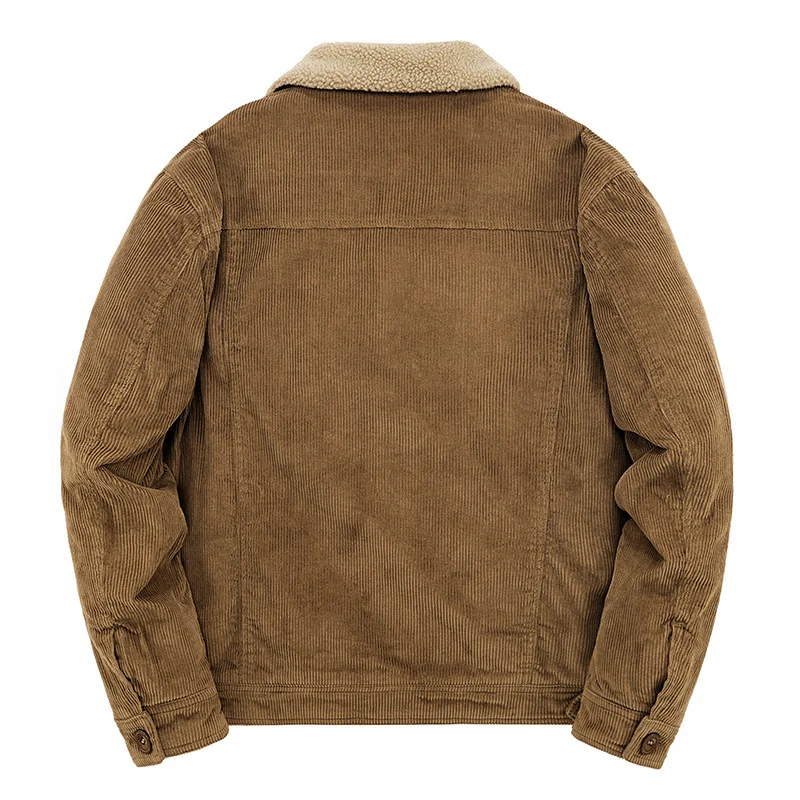 Herren Kord-Workerjacke mit durchgehendem Teddyfutter, Hemdkragen und Brusttasche Drune