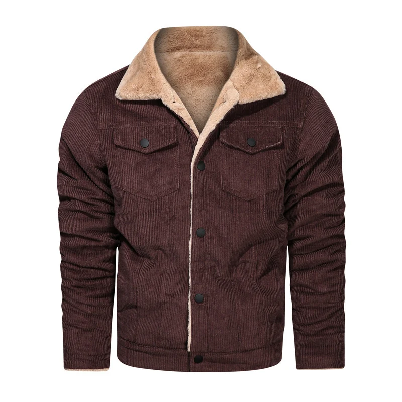 Herren Kord-Truckerjacke mit Teddyfutter und Druckknopfverschluss Drune