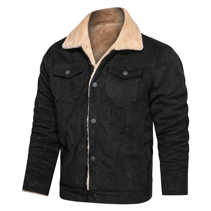 Herren Kord-Truckerjacke mit Teddyfutter und Druckknopfverschluss Drune
