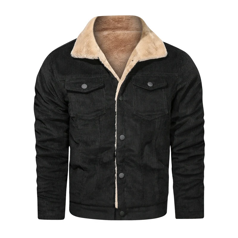 Herren Kord-Truckerjacke mit Teddyfutter und Druckknopfverschluss Drune