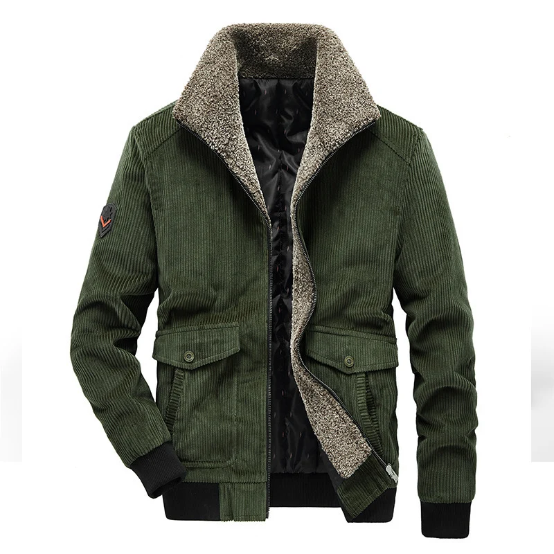Herren Kord-Fieldblouson mit Sherpa-Innenfutter, Stehkragen und aufgesetzten Pattentaschen Drune