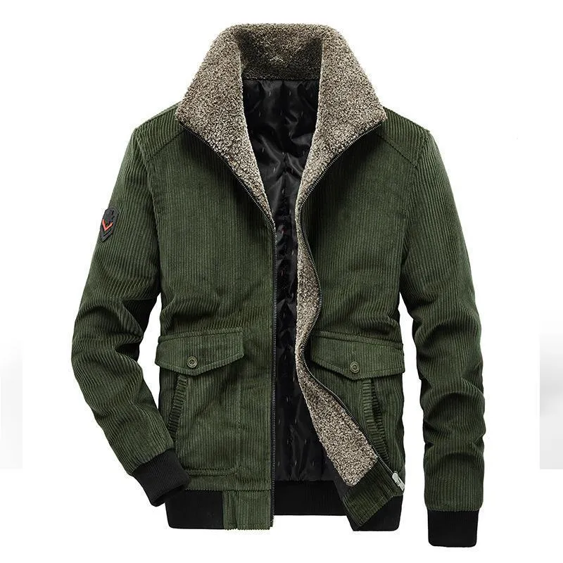 Herren Kord-Fieldblouson mit Sherpa-Innenfutter, Stehkragen und aufgesetzten Pattentaschen Drune