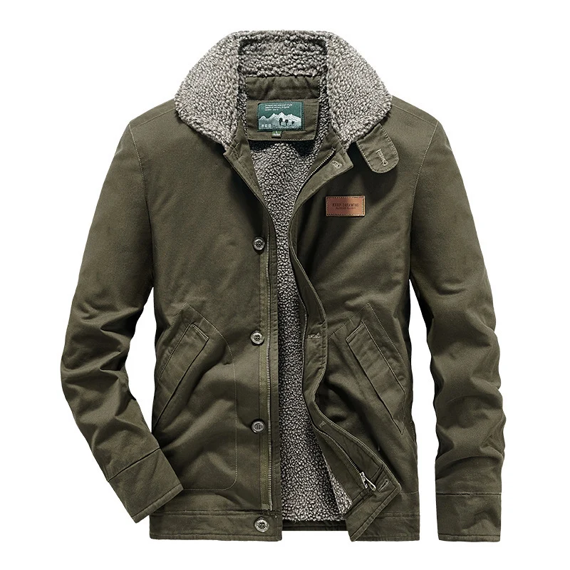 Herren kernige Canvas‑Workerjacke mit voluminösem Sherpa‑Innenfutter und hochschließendem Kragen Drune