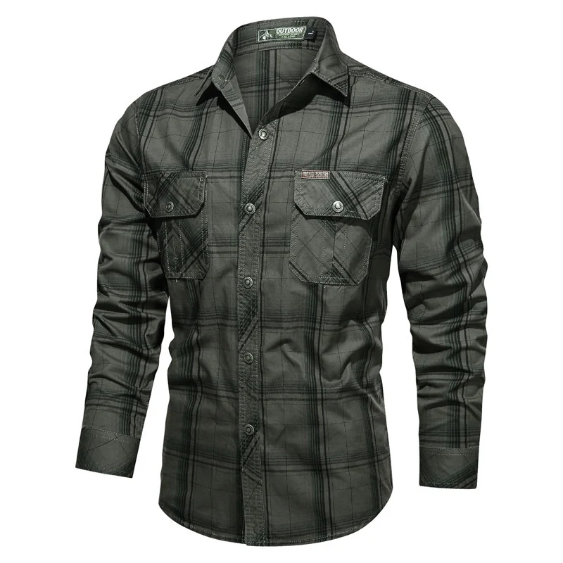 Herren kariertes Utility-Hemd mit Brustpattentaschen und verstärktem Canvas-Finish Drune