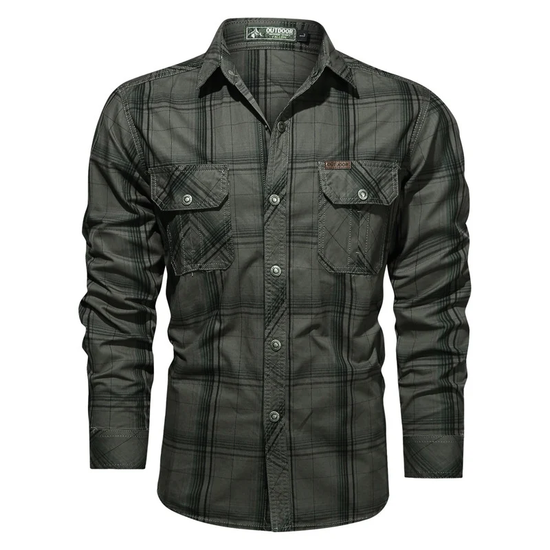 Herren kariertes Utility-Hemd mit Brustpattentaschen und verstärktem Canvas-Finish Drune