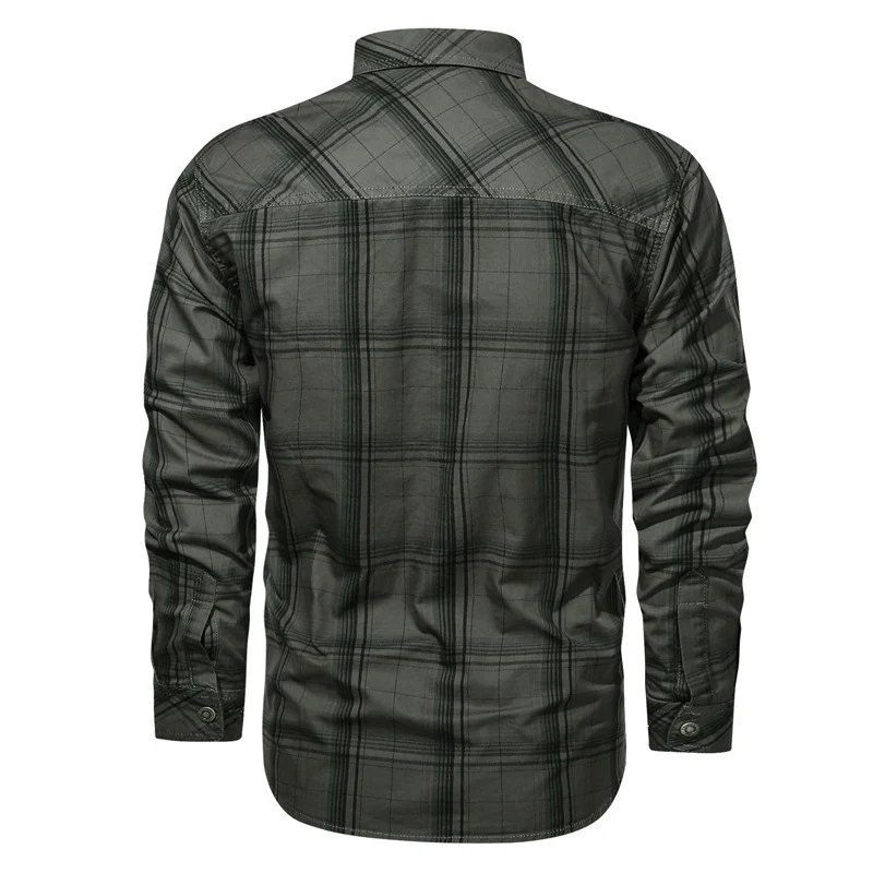 Herren kariertes Utility-Hemd mit Brustpattentaschen und verstärktem Canvas-Finish Drune