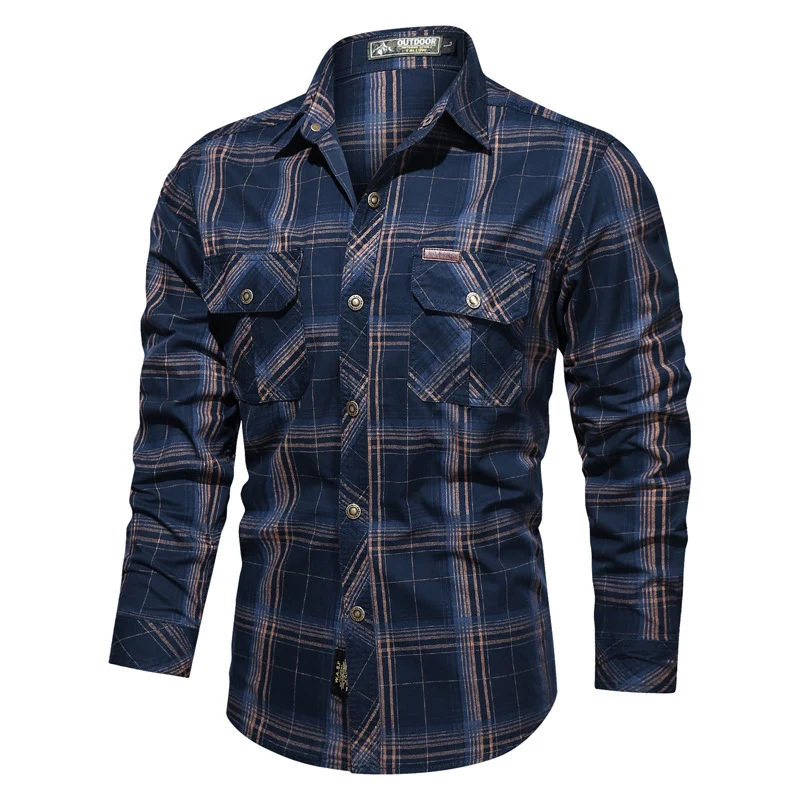 Herren kariertes Utility-Hemd mit Brustpattentaschen und verstärktem Canvas-Finish Drune