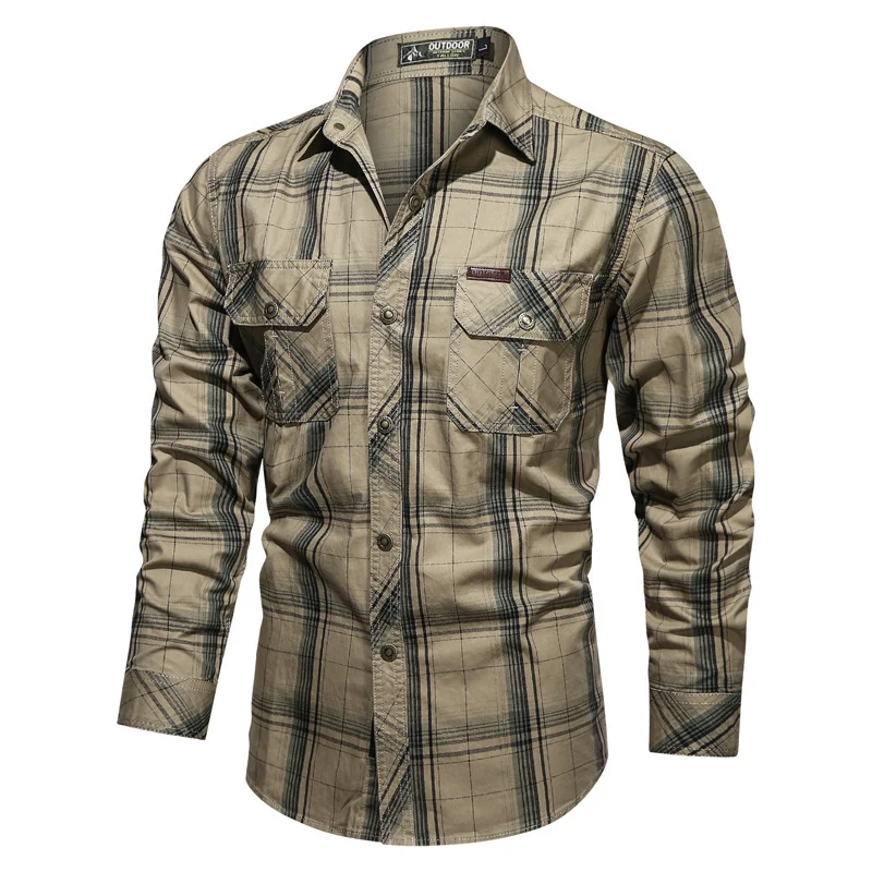 Herren kariertes Utility-Hemd mit Brustpattentaschen und verstärktem Canvas-Finish Drune
