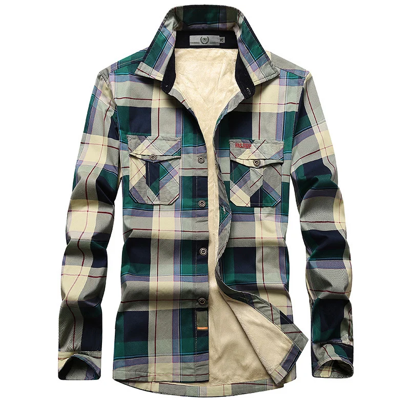 Herren Kariertes Thermo-Hemdjacke mit Teddyfleece-Innenfutter und Brustpattentaschen Drune