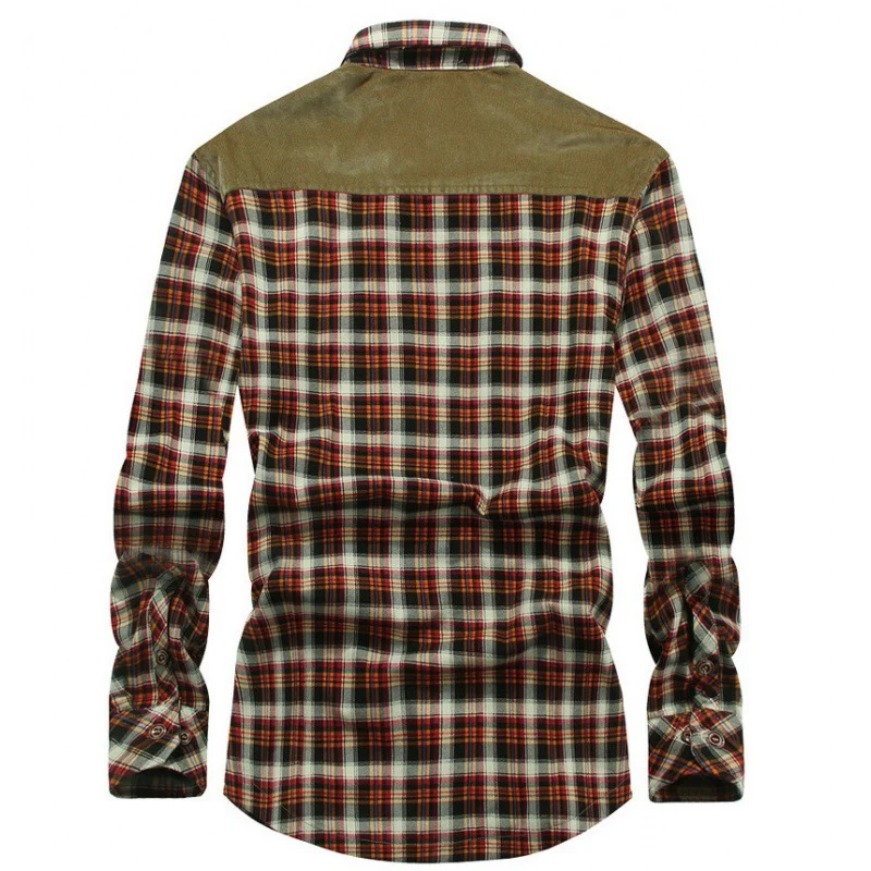 Herren kariertes Thermo-Hemd mit Teddyfutter, Cordbesatz und Brustpattentaschen Drune