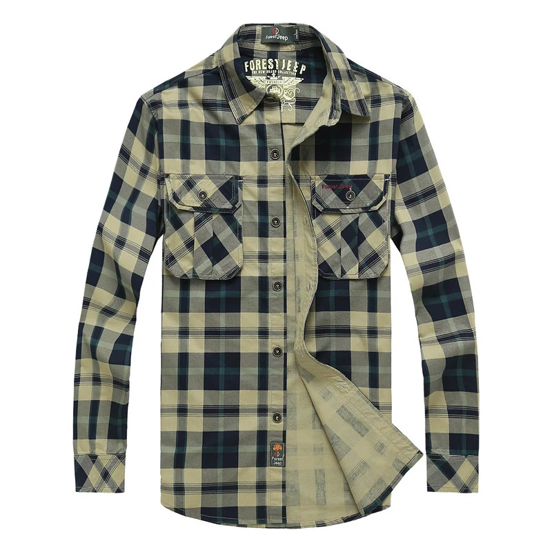 Herren kariertes Overshirt-Arbeitshemd mit Pattentaschen und durchgehender Knopfleiste Drune