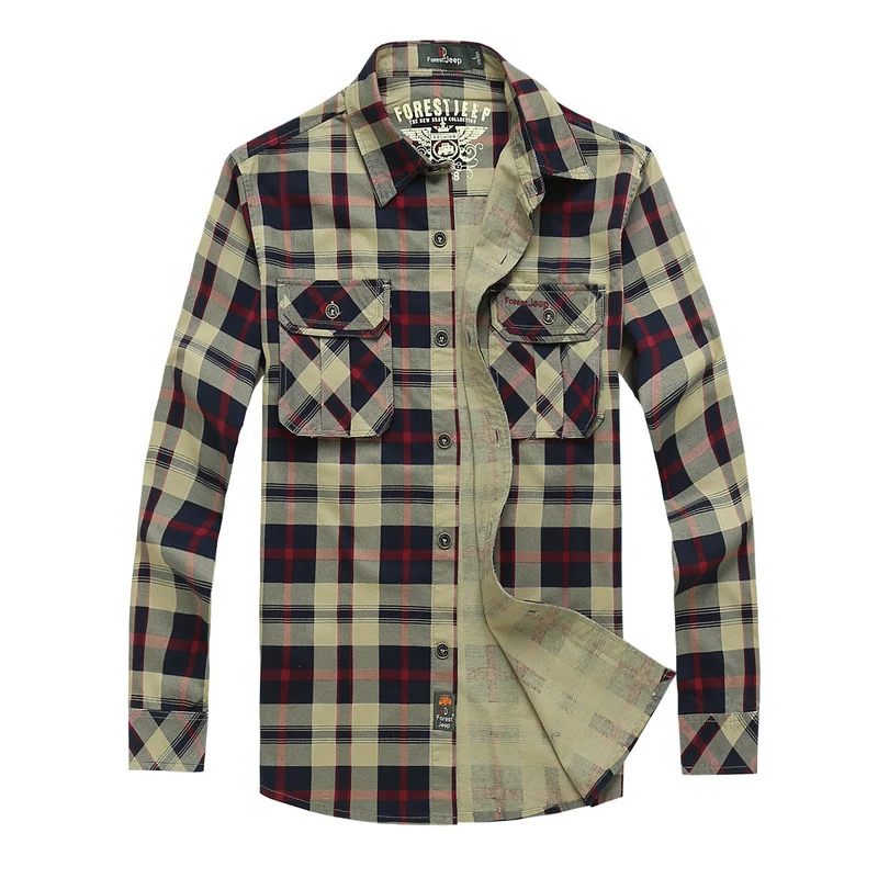 Herren kariertes Overshirt-Arbeitshemd mit Pattentaschen und durchgehender Knopfleiste Drune