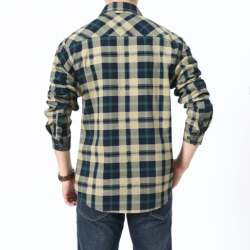 Herren kariertes Flanellhemd im Worker‑Style mit Brustpattentaschen Drune