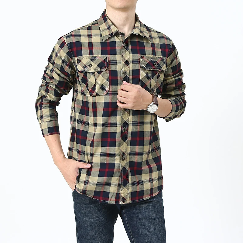 Herren kariertes Flanellhemd im Worker‑Style mit Brustpattentaschen Drune